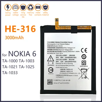 100% Oriģināls HE316 Akumulatoru Nokia 6 N6 TA-1000 TA-1003 TA-1021 TA-1025 TA-1033 TA-103 3000mAh Tālruni Noliktavā Jaunas Baterijas