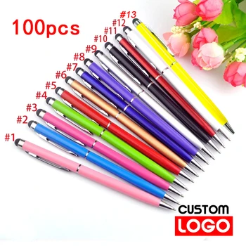 100 pildspalvas Katra Pakotnē Mini Metāla 2-in-1 Stylus Universālā Lodīšu Pildspalvas Teksta Gravēšana Pasūtījuma Logo Birojs Skolas Reklāmas Pildspalvas