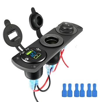 12V-24V Dual QC3.0 Auto Lādētājs LED Voltmetrs Ūdensizturīgs piepīpētāja Ligzdas Sadalītājs Ar Slēdzi, 2 USB Portu Fast Charger