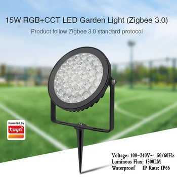 15W, RGB+PKT Smart LED Garden Light IP66 Collocation Zigbee 3.0 Vārti Var Balss Tālvadības Āra Ainavu AC110~220V