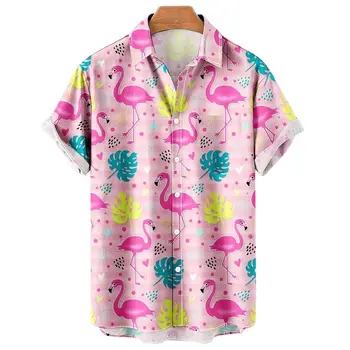 2023 Aloha krekls pīļu 3d drukāšanas vīriešu modes atloks ar īsām piedurknēm gadījuma pludmales krekls zaudēt izmēra