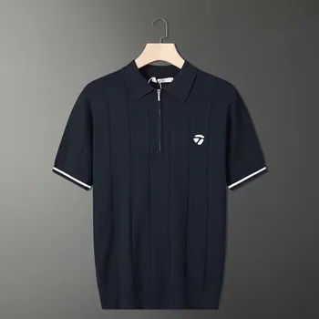 2023 Golfa Valkāt Vīriešu T-krekls Vasaras korejas Modes Business Casual Golf Polo Krekls vīriešu Atloks tees Pusi Zip Džemperi, Topi, jaka