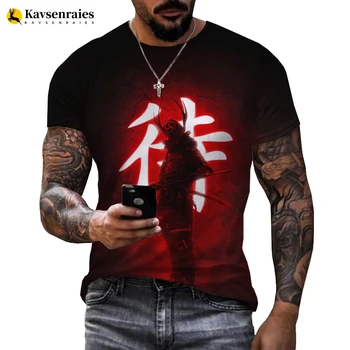 2023 Japāņu Samuraju 3D Druka, T-krekls Vīriešu un Sieviešu Modes O-veida Kakla Īsām Piedurknēm Ninja T Krekls Harajuku Streetwear t-veida Topi Apģērbi