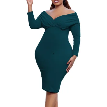 2023 Pavasara Vasaras Āfrikas Apģērbu Ar Garām Piedurknēm Kleita Āfrikas Kleitas Sievietēm Sexy Viedokļa Slim Tusiņu Midi Kleita