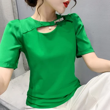 2023 Vasarā Jauns Sieviešu T-Krekls Modes Gadījuma Īsām Piedurknēm O-veida Kakla vienkrāsainu Top Sieviete Camisetas Apģērbi