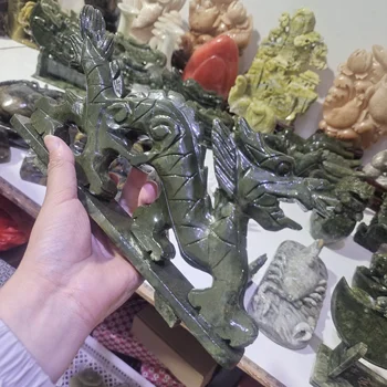 25cm Dabas Roku Cirsts Xiuyu Jade dragon Pulēta Green Jade Crystal dragon griešanai Mājas Biroja Akvārija Dekorēšanai Dāvanas