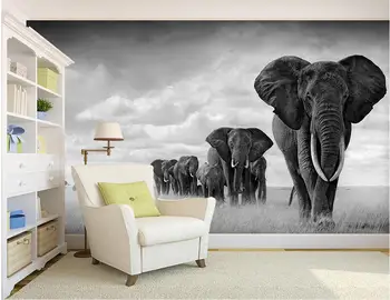 3d tapetes pielāgotus foto neaustu sienas Melnā un baltā ziloņi pastaigu fona glezna istabā tapetes sienām, 3d