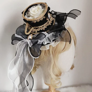4Colors Lolita Kārta Mežģīņu Mežģīnes Priekšgala Pērle Kulons Top Hat Vintage Dzijas Royal Anime Cosplay Klp Mīksto Tējas dzeršanas Sunīti Matu Klipu