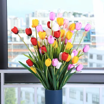 7 Gab./daudz Vienu Filiāli, 5 galvas tulip Mākslīgo ziedu Vainags mājas dekorēšanas aksesuāri, kāzu dekori dārza fona sienas