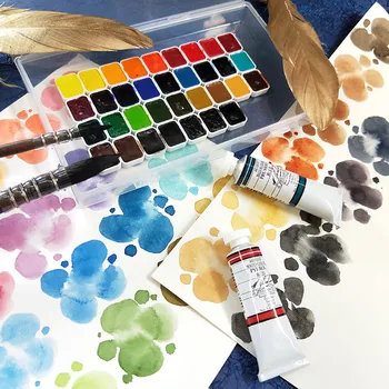 Amerikāņu Graham Akvarelis Cietā Pigmenta Pack 34 Krāsas 0.5/1ML Uzstādīt Self-Akvarelis Krāsošana Izmēģinājuma Pack Mākslas Piederumi