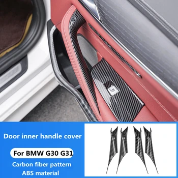 Auto stils durvju iekšējā roktura vāciņš dekoratīvās uzlīmes ir BMW 5 Sērijas G30 G31 oglekļa šķiedras raksts, interjera aksesuāri