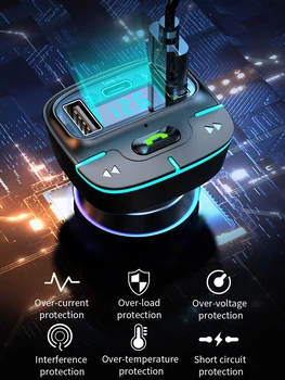 Automašīnas Bluetooth 5.3 FM Raidītājs Dual USB QC3.0 Fast Charger Atmosfēra, viegls Bezvadu Brīvroku sistēmas Audio Uztvērēju Auto MP3 Atskaņotājs
