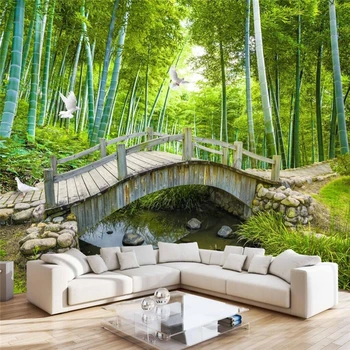beibehang Pielāgotus foto tapetes sienu gleznojumi sienas uzlīmes, tiltiņi, ūdens bambusa meža 3D ainavu 3D TV fona sienas