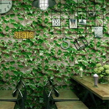 beibehang tapetes Restorāns uzkodu dekorēšanai nelielā restorānā tapetes retro efeja zaļo lapu fona tapetes