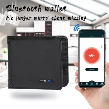 Bluetooth Bluetooth Seifs Patiesu Cilvēka Ādas Maki Plānas Īsās Augstas Kvalitātes kartes turētāju anti-pazaudēju maku Bezmaksas Gravēšana