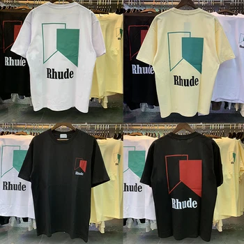 Burtu Drukāšanas Logo RHUDE T-krekli, Vīriešu, Sieviešu, Augstas Kvalitātes Melna Balta Aprikožu Top Gadījuma Modes Īsām Piedurknēm Brīvs Jaunu Rhude Tees