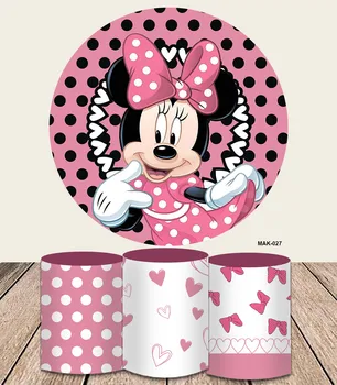 Disney Minnie Mouse Dzimšanas Dienas Svinības Backdrops Meitene Baby Dušas Rozā Kārtas Apļa Fona Atverams Cilindra Vāks Piegādes Banner Dekori