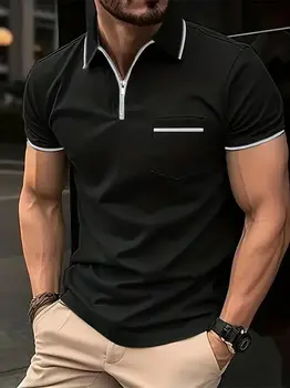 Eiropas un Amerikas gadījuma uzņēmējdarbības vīriešu 2023 rudens jaunas īsām piedurknēm rāvējslēdzēju POLO krekla kabatā vīriešu polo krekls sportam