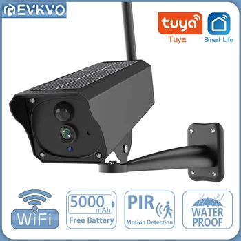EVKVO 5MP WIFI Saules Bullet Kamera PIR Kustības Detecion Akumulatoru Āra Drošības CCTV Video Novērošanas Kameru Tuya Smart Dzīve