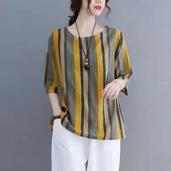 Gadījuma Vintage Drukāšanas Zaudēt Vidukļa T-krekls Vasaras Sieviešu Apģērbu Modes Visu maču, Kokvilnas, Kaņepju Īsām Piedurknēm Apaļu Kakla Topi