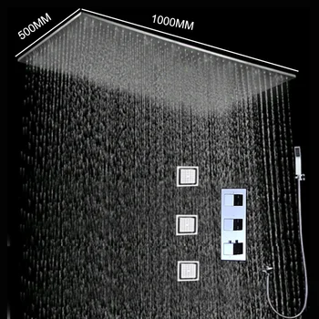 hm Lielu Termostata Dušas Jaucējkrāni 50*100 CM Griestu LED Showerhead Panelis Ar Spa Ķermeņa Jet Set Vannas istaba Nokrišņu Pieskarieties Sistēma