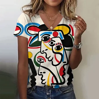Jaunā Sieviešu T Krekls Abstraktās Glezniecības Drukāt Smieklīgi Drēbes Sievietēm ar Īsām Piedurknēm T Krekli Y2k Streetwear Vasaras Lielgabarīta Apģērbu, 6xl