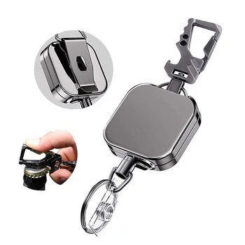 Jostas Virves Siksniņa Klipu Keychain Teleskopiskie Apsardzes Atslēgu Turētājs Taktiskās Keychain, Āra Automātisko Atslēgu Gredzens Pudele Nazis