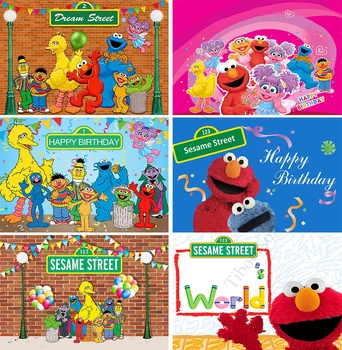 Karikatūras Happy Baby Bērnu Dzimšanas Dienas Svinības Dekoru Baneri Elmo Fona Fotogrāfija Pasūtījuma Sesame Street Tēma Photocall Fona