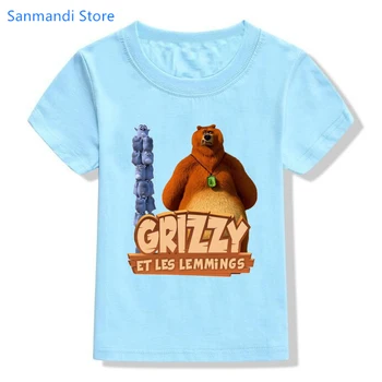 Kawaii Bērniem Drēbes Topi Meitenēm/Zēniem Smieklīgi Grizzy Grafiskais Izdrukāt Tshirt Vasaras Īsām Piedurknēm T Krekls Harajuku Bērnu Apģērbs