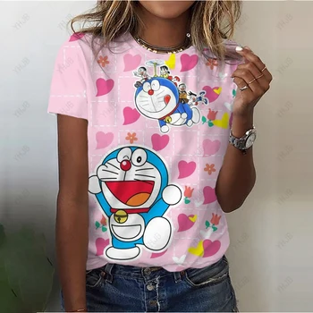 Kawaii Vizuļi Doraemon Drukāt, Topi, Sieviešu T Krekls Gadījuma Zaudēt Korejas Smieklīgi Kokvilnas T Krekli Modes Apģērbu Cute Vasaras T Krekli