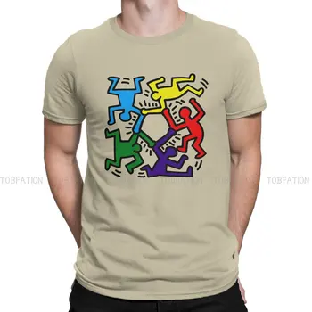 Klasiskās Krāsains Haring Ģeometriskā Grafiti Vīriešu T Kreklu, Kokvilnas Punk Crewneck T Harajuku Apģērbi