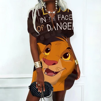 Mini Kleita ar V veida Kakla Modes Gadījuma Disneja Lion King Simba Drukāt Polo Krekls Sexy Sieviešu Kleita Pusei Eleganta Sieviešu Kleita