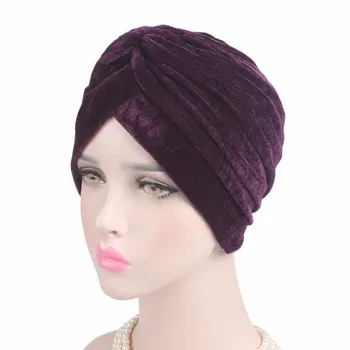Modes Gadījuma Stiept Zelta Samta Headwrap Turban Cepure Sievietēm Musulmaņu Chemo Klp Vintage Beanies Sieviešu Sunīti femme