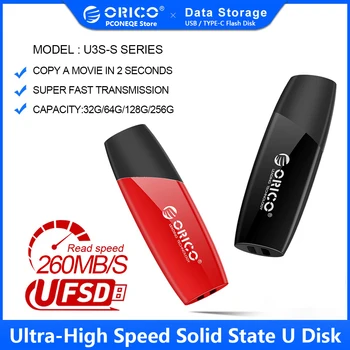 ORICO USB3.2 260MB/S USB Flash Drives, Melna, Sarkana Pildspalva Vadīt C Tipa 256 GB 128GB 64GB, 32GB USB Stick Pendrive PC Klēpjdatoru Glabāšanai