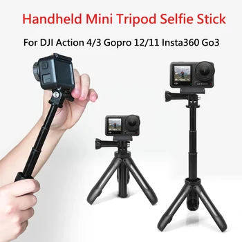 Par DJI Rīcības 4 3 Pagarināt Rokas Selfie Stick Mini Tripod Pārnēsājamo Monopod par GoPro 12 11 Insta360 Go3 X3 SJCAM 10 Fotokameras