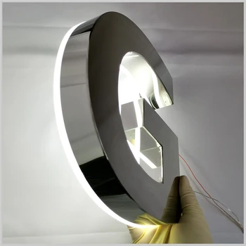 Pasūtījuma izgatavotas no nerūsējoša tērauda 3D vēstuli ar aizmugures gaismas,āra reklāma LED backlit vēstuļu zīme,ārējais gaismas burti