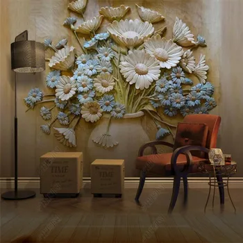Pasūtījuma Papel De Parede 3D Gofrēts Vāze Mājas Dekori Tapetes, Sienas 3D tapešu Guļamistaba Dekori Tapetes