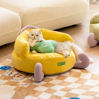 Pet Cat Dīvānu Mīksts Pūkains Kaķis Bed & Mats Noņemams Mazgājams Pet Ligzdu Mazo Suņu Liela Izmēra Kaķis Slinki Dīvāns Kaķēns, Kucēns, Gultas
