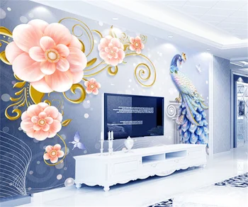 Pielāgot 3D jebkura izmēra tapetes, sienas Dienvidaustrumu Āzijā 3D pāvs rotaslietas Magnolijas TV fona sienu apdare, krāsošana