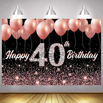 Rose Gold 40 Fonu Sievietēm, Vīriešiem Happy Birthday Party Četrdesmit Gadus, gaisa Balons, Fotogrāfija Fona Pieaugušo Foto Banera