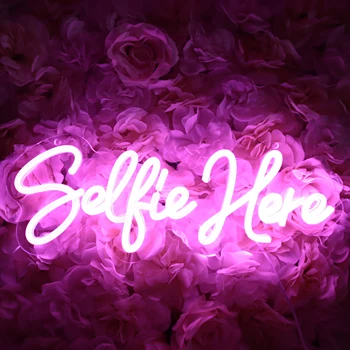 Selfie Šeit Neona Zīme, Studio puse Izkārtojumu LED Gaismas Estētisko Guļamistabu Mājas Spēļu zāle Mākslas Personības rozā Sienas Dekori, Lampas Dāvanu