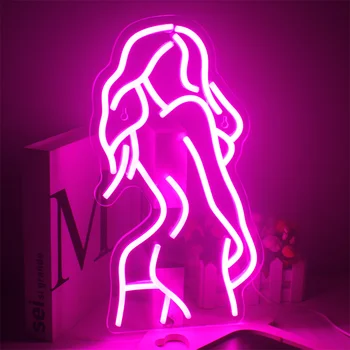 Sexy Lady Atpakaļ LED Neona Zīmes Sievietes Atpakaļ Pazīmes, Neona Gaismas, Rozā Akrila Meitene Gaismas Istabā Sienas Mākslas Brīvdienu Alus Bārs, Krogs Dekori
