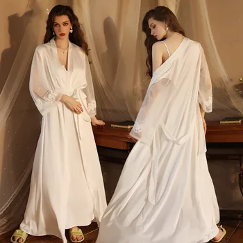 Sieviešu Mežģīņu Nightdress Zaudēt Izmēra Sexy Svārki Sleepwear Lelle Dāmu Buduārs Pilnu Piedurknēm Jostas Drēbes Naktsveļu Pavasara Top Modes