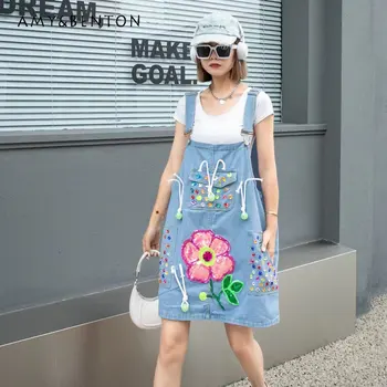 Taizemes Modes Stila Vasaras 2023 Jaunā Laikmetā-Samazinot Sequined Ziedu Kleitu, Zeķu Sieviešu Apģērbs Brīvs Y2k Dimanta Džinsa Kleitas