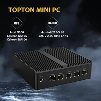 Topton Lēti Firewall Micro Ierīces 4) Ostas i225/i226 2.5 GbE LAN Fanless Mini PC N5100 N100 AES-NI VPN Router Openwrt Sadzīves