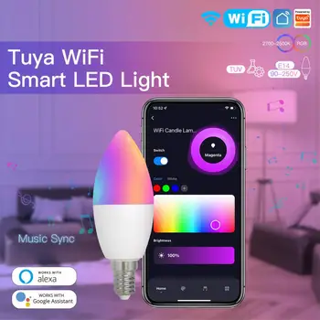Tuya WiFi Smart Spuldzes E14 RGB LED Spuldzes Aptumšojami Taimeris Smart Home Smart Dzīves Tālvadības pulti, Izmantojot Alexa, Google Home Alise