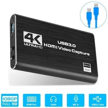 USB 3.0 Video Uztveršanas Kartes 4K/60 HZ 1080P/60FPS HDMI Cilpas Izejas Tiešraidi XBOX PS4 Plug and Play ar Cilpu Spēli Capture