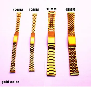 Vairumtirdzniecības 80PCS/daudz Augstas kvalitātes 12mm un 18MM, zelta krāsa nerūsējošā tērauda skatīties joslā, pulksteņu siksniņas 4 stils - bezmaksas piegāde