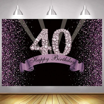 Violeta 40. Foto Fons Dāma Vīriešiem Happy Birthday Party Gaismas Gliter Šampanieti Apdare Fotogrāfijas Fons Banner