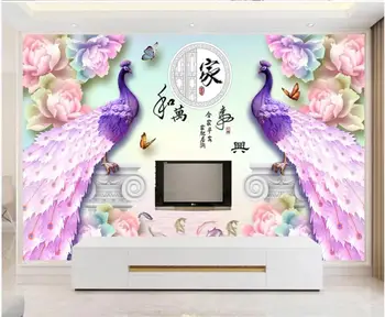 WDBH 3d tapetes pielāgotus foto Ķīnas nefrīta griešanai peoniju ziedu pāvs mājas dekoru 3d sienu gleznojumi tapetes sienām 3 d
